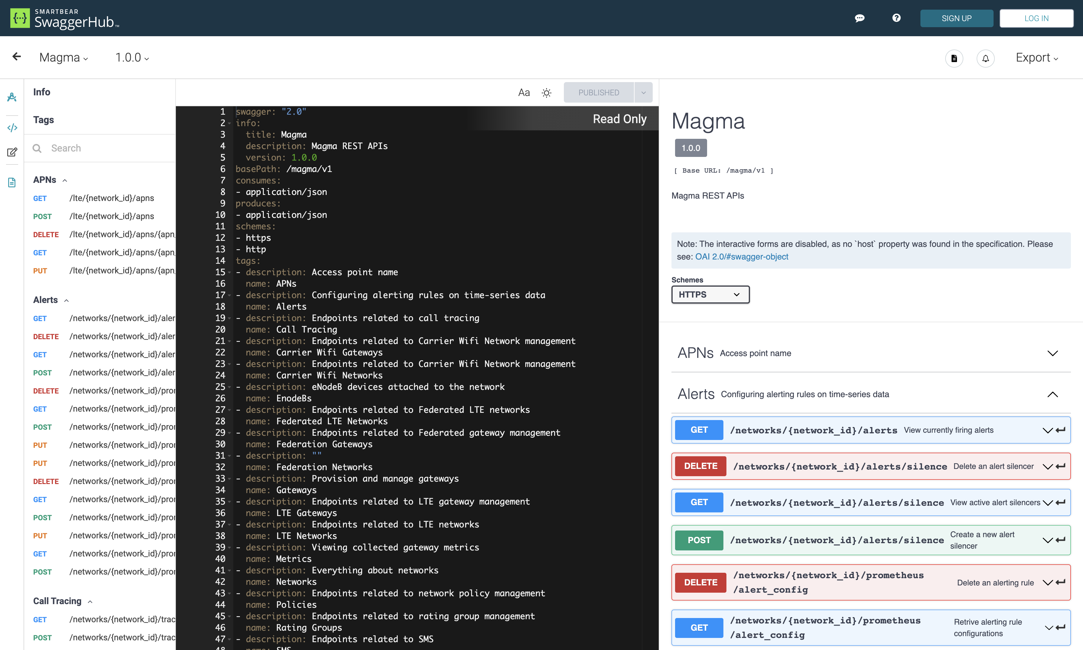 SwaggerHub REST API Page