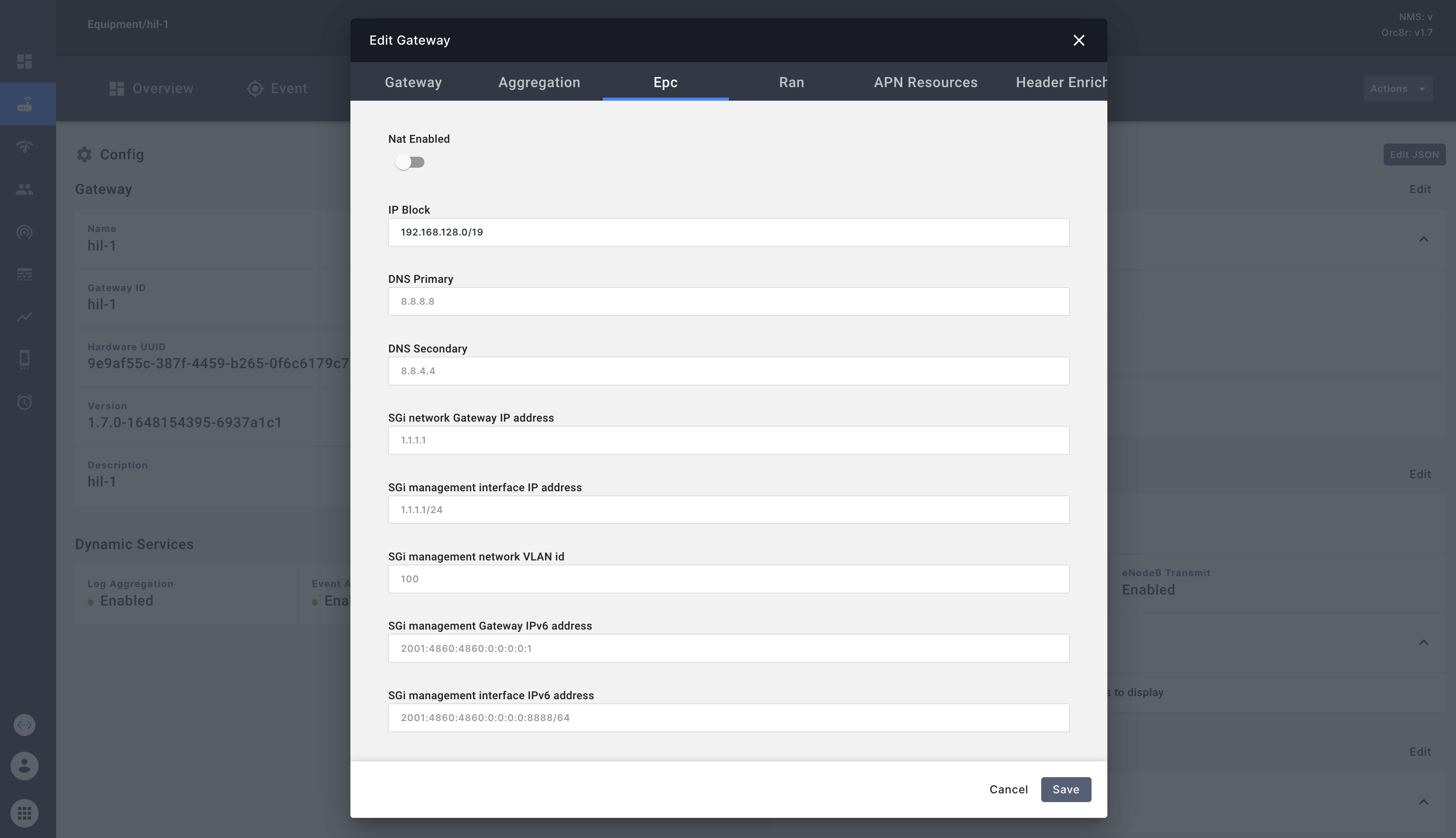 AGW SGi IPv6 configuration